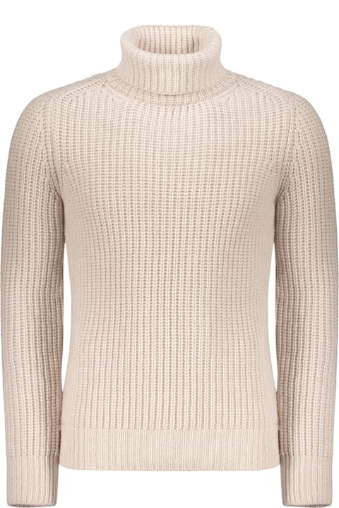 Homeware Moorer Beige Sweater With High Collar And Wide Fit In Cable Knit