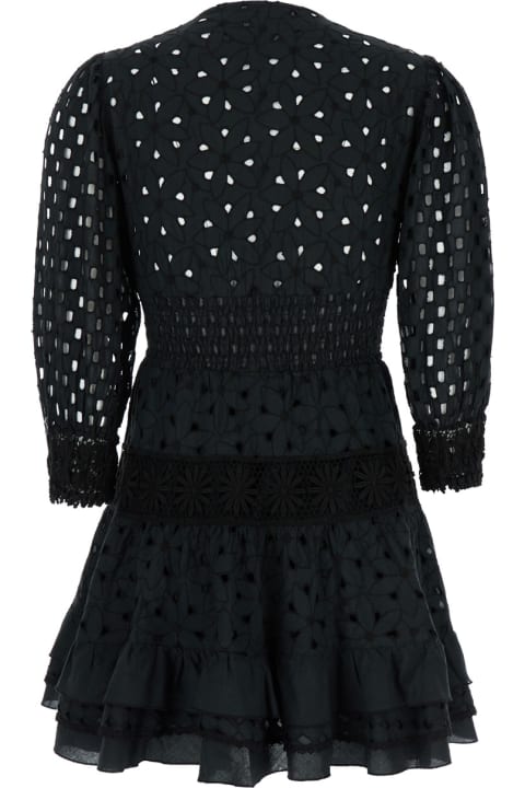 ウィメンズ新着アイテム Temptation Positano Mini Black Dress With V-neckline And Embroideries In Cotton Lace Woman