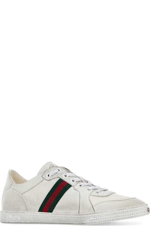 Gucci White Leather Stretch Sneakers