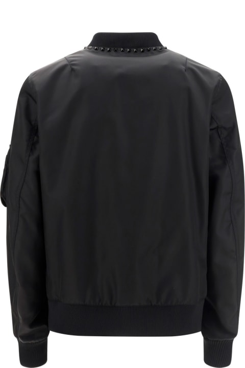 Valentino Coats & Jackets for Men Valentino Black Bomber Jacket With Studs On The Neck
