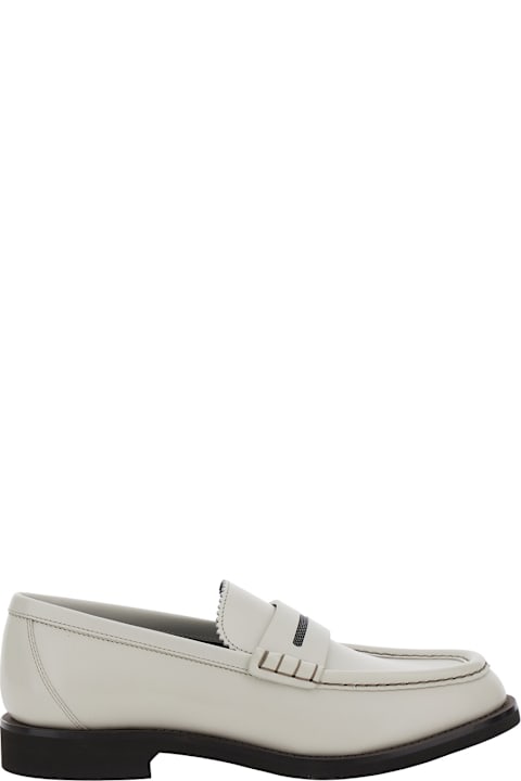 Brunello Cucinelli Flat Shoes for Women Brunello Cucinelli White Loafers With Monil With Chain Detail In Leather Woman