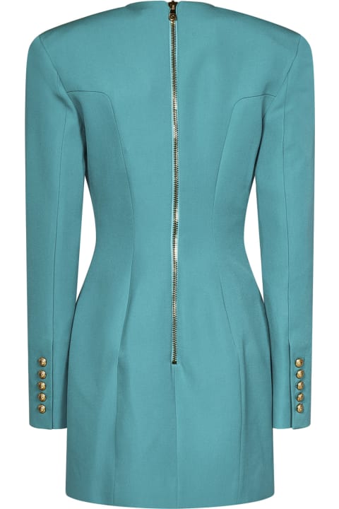 Balmain Coats & Jackets for Women Balmain Light Blue Tailored Blazer Dress With Padded Shoulders In Wool Woman