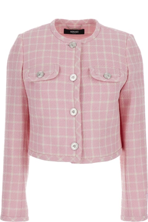 Versace for Women Versace Pink Checked Tweed Jacket With Medusa Head Buttons In Wool Blend Woman
