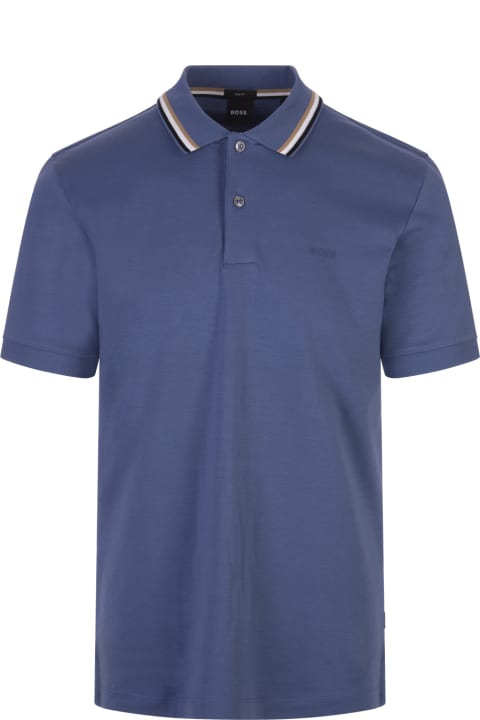 Hugo Boss for Men Hugo Boss Cerulean Blue Slim Fit Polo Shirt With Striped Collar