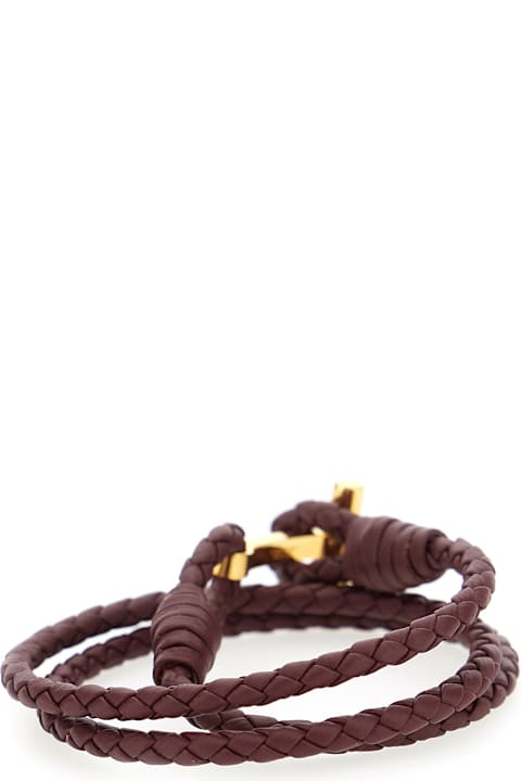 Tom Ford Jewelry for Men Tom Ford Bordeaux Bracelet With Intrecciato Motif In Leather And Brass Woman