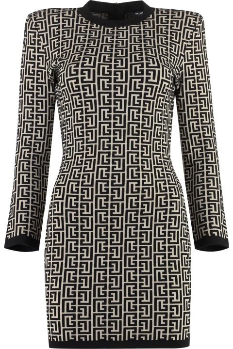 Balmain Sale for Women Balmain Geometric Jacquard Wool Dress