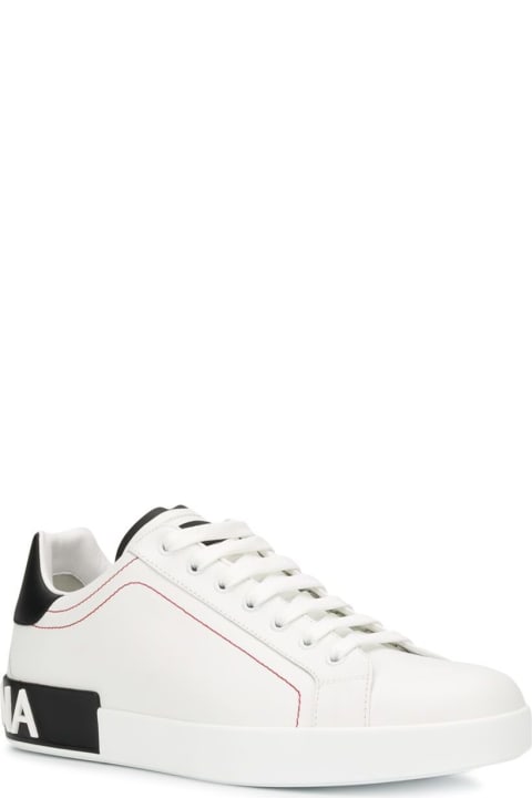 Dolce & Gabbana Man's Portofino White And Black Leather Sneakers With Logo