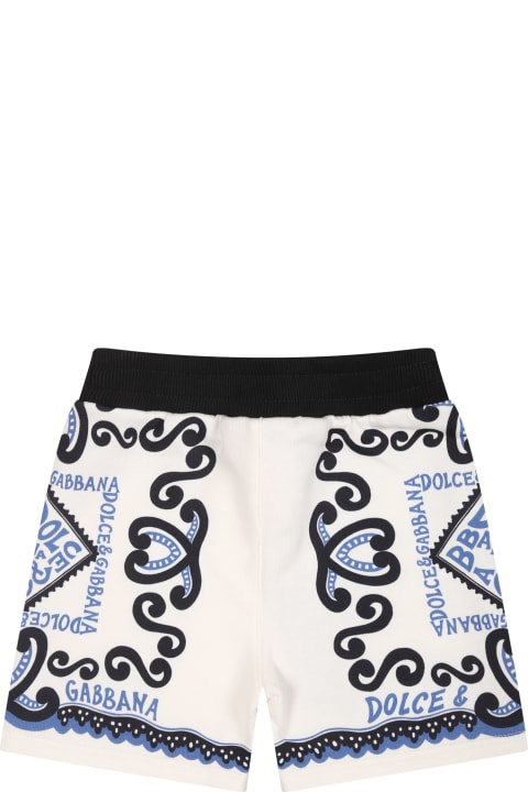 Bottoms for Kids Dolce & Gabbana White Shorts For Baby Boy With Bandana Print And Logo