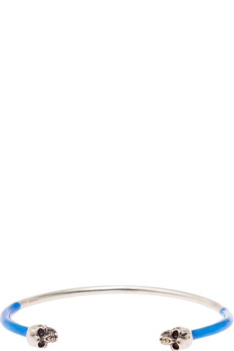 Alexander McQueen Jewelry for Men Alexander McQueen Aged Silver And Blue Bangle Bracelet With Sull Details In Brass Man