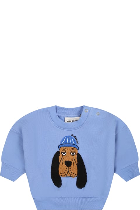 Mini Rodini Sweaters & Sweatshirts for Baby Boys Mini Rodini Light Blue Sweatshirt For Baby Kids With Dog
