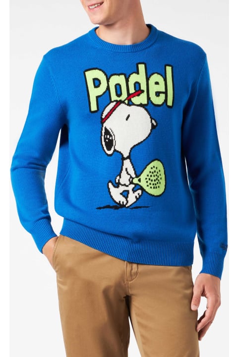 Homeware MC2 Saint Barth Man Crewneck Sweater With Snoopy Padel Jacquard | Snoopy - ©peanuts Special Edition