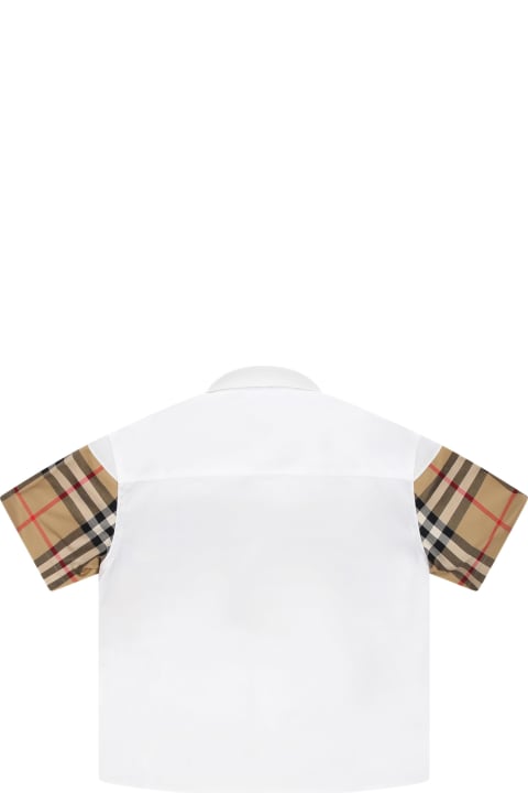 ベビーボーイズ トップス Burberry White Shirt For Baby Boy With Iconic Vintage Check