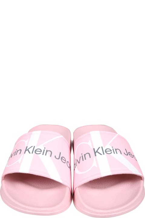 Shoes for Girls Calvin Klein Pink Slippers For Girl With Logo
