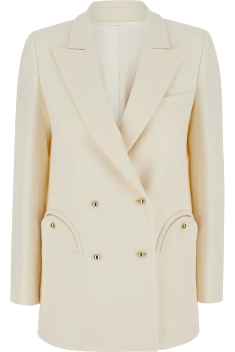 Blazé Milano Clothing for Women Blazé Milano 'resolute' White Double-breasted Jacket With Peak Revers In Wool Woman