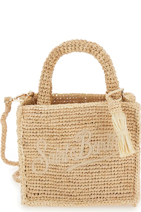 Accessories & Gifts for Girls MC2 Saint Barth 'miny Vanity' Beige Handbag With Logo Embroidery In Raffia Girl