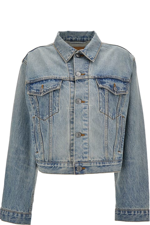 Fashion for Women Balenciaga Light Blue Cropped Jacket With Logo Patch At The Back In Cotton Denim Woman