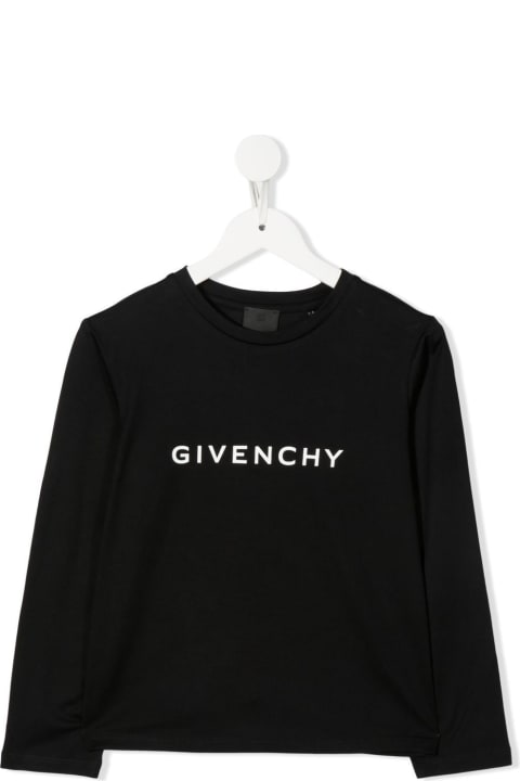 Fashion for Kids Givenchy Kids Black Long Sleeve T-shirt With Signature And Logo