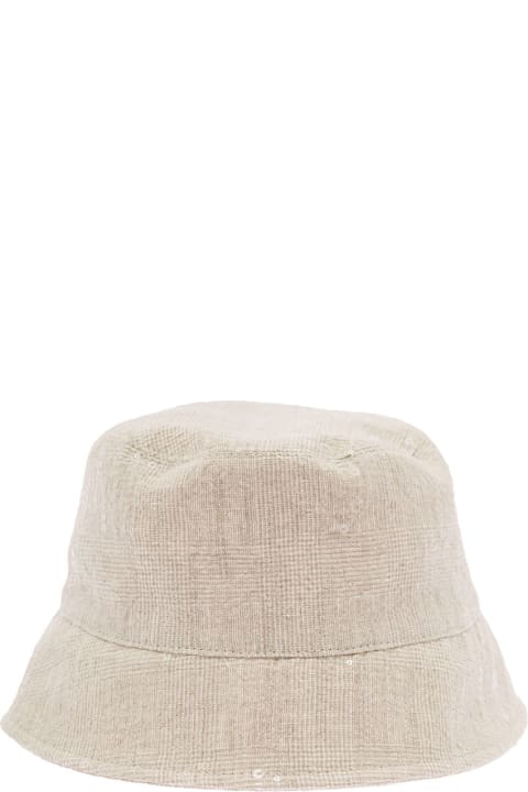 Accessories Sale for Women Brunello Cucinelli Beige Bucket Hat With All-over Paillettes Embellishment In Linen Woman