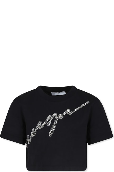 Homeware MSGM Black Crop T-shirt For Girl With Logo