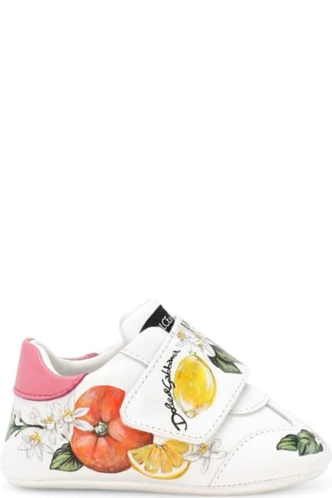 Dolce & Gabbana Shoes for Baby Girls Dolce & Gabbana Printed White Nappa Sneakers