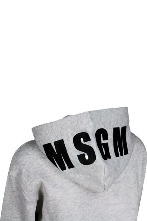 ウィメンズ MSGMのニットウェア＆スウェットシャツ MSGM Cotton Sweatshirt With Hood With Side Pockets, Zip Closure And Writing