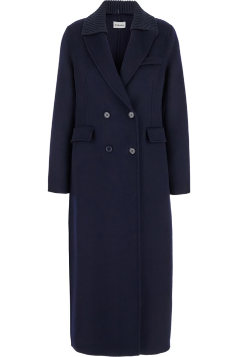 Parosh Coats & Jackets for Women Parosh Long Blue Double-breasted Coat With Ribbed Revers In Wool Woman