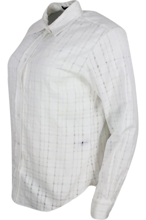 ウィメンズ Lorena Antoniazziのトップス Lorena Antoniazzi Long-sleeved Shirt In Stretch Cotton With Perforated Window Work And Including Coordinated Top