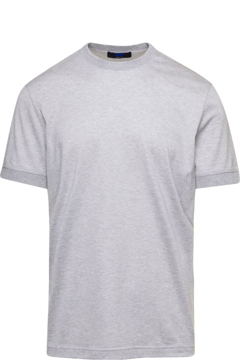 Grey Crew Neck T-shirt With Tone On Tone Logo Print On The Chest In Cotton Man