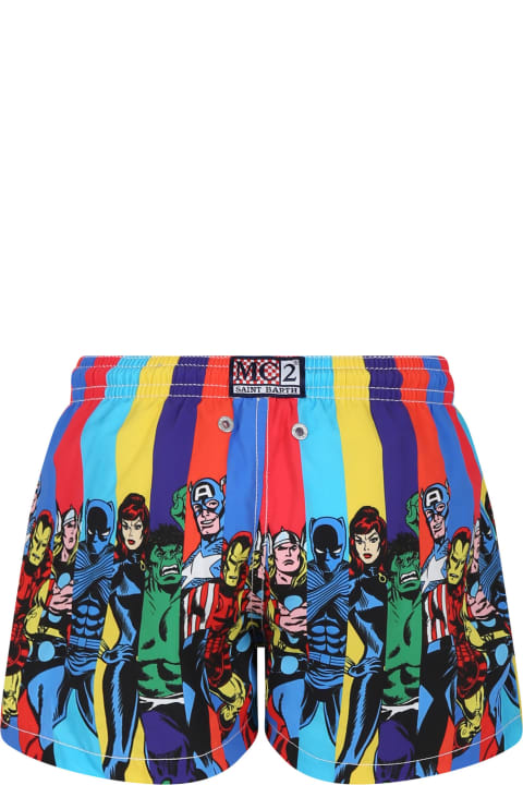 MC2 Saint Barth Swimwear for Boys MC2 Saint Barth Multicolor Swim Shorts For Boy With Marvel Superheroes Print And Logo