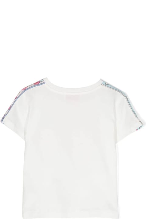メンズ新着アイテム Pucci White T-shirt With Pucci P Print And Printed Ribbons