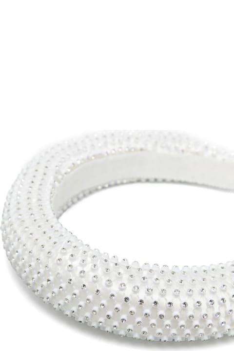 Monnalisa إكسسورات وهدايا لـ بنات Monnalisa 'luxor' White Headband With Glass-crystal Embellishments And Grosgrain Ribbon Trim In Tehc Fabric Girl