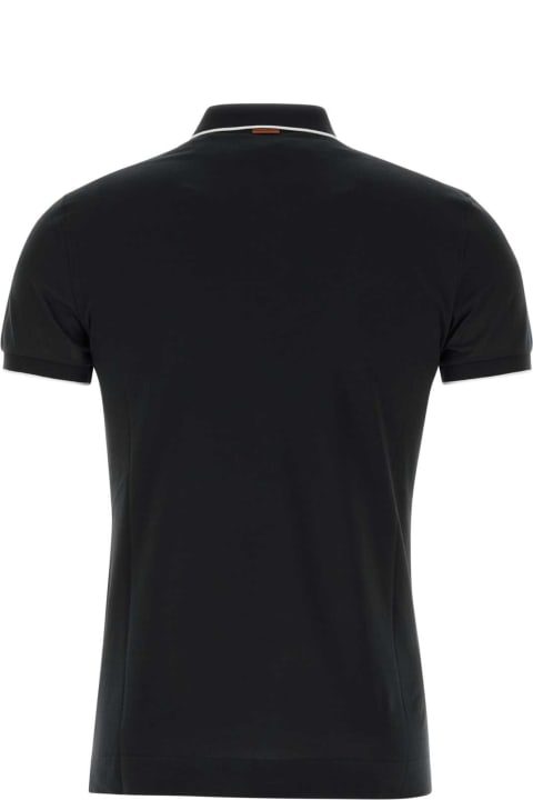 Topwear for Men Zegna Black Stretch Piquet Polo Shirt