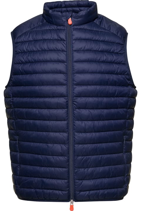 Blue Sleeveless Quilted Puffer Adam With Zip Fastening In Polyester Man