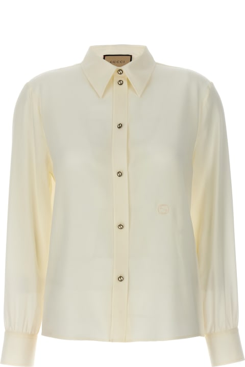 Gucci Topwear for Women Gucci Crêpe De Chine Shirt With Logo Embroidery
