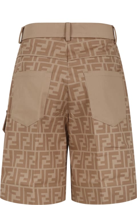 Bottoms for Boys Fendi Beige Shorts For Boy With Ff