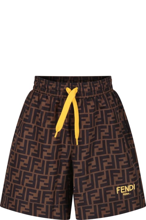 Fendi for Boys Fendi Brown Swim Shorts For Boy With Iconic Ff And Fendi Logo