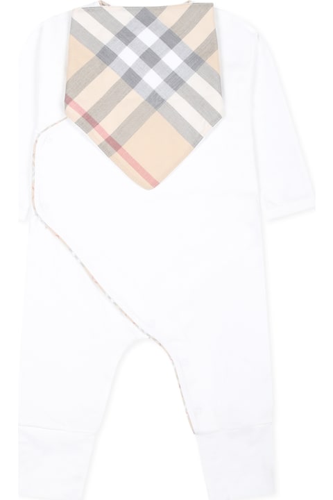 Bodysuits & Sets for Baby Girls Burberry White Bodysuit Set For Babykids With Vintage Check
