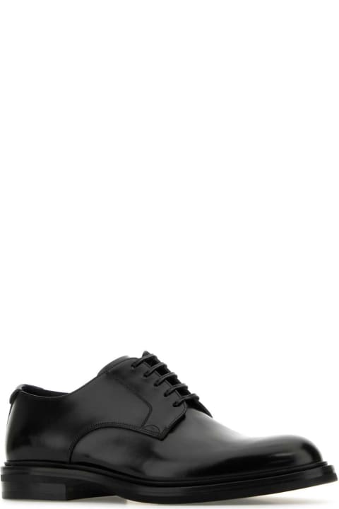 آخر صيحات الموضة من القسم الرجالي Dolce & Gabbana Black Leather Lace-up Shoes