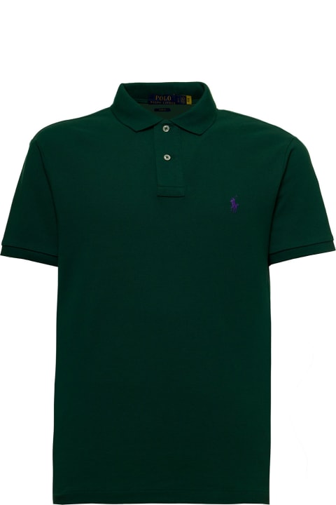 Green Cotton Piquet Polo Shirt With Logo