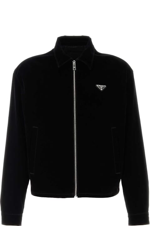 آخر صيحات الموضة من القسم الرجالي Prada Black Stretch Velvet Jacket