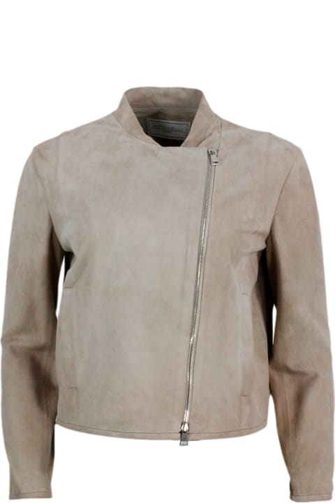 Antonelli for Women Antonelli Biker Jacket Made Of Soft Suede. Side Zip Closure And Pockets On The Front
