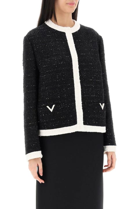 Valentino for Women Valentino Valentino Logo Plaque Crewneck Tweed Jacket
