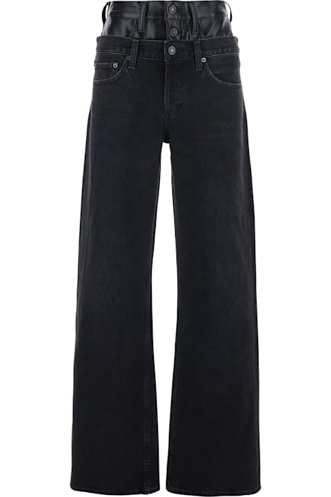 AGOLDE for Kids AGOLDE 'elson' Black Jeans With Double-layered Waist And Leather Details In Denim Woman