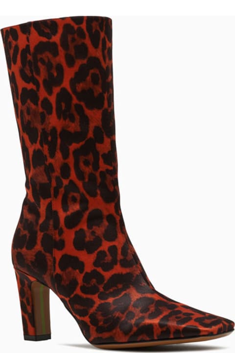 The Saddler Satin Red Leopard Printed High Boot H.70