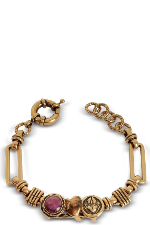 Sacred Heart Golden Brass Bracelet W/gemstone