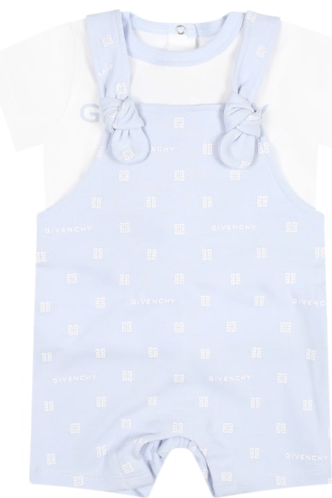 Fashion for Baby Boys Givenchy Light Blue Romper For Baby Boy With Logo