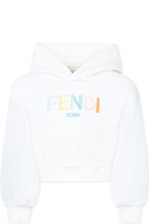 Fendi Topwear for Girls Fendi White Crop Sweatshirt For Girl With Logo