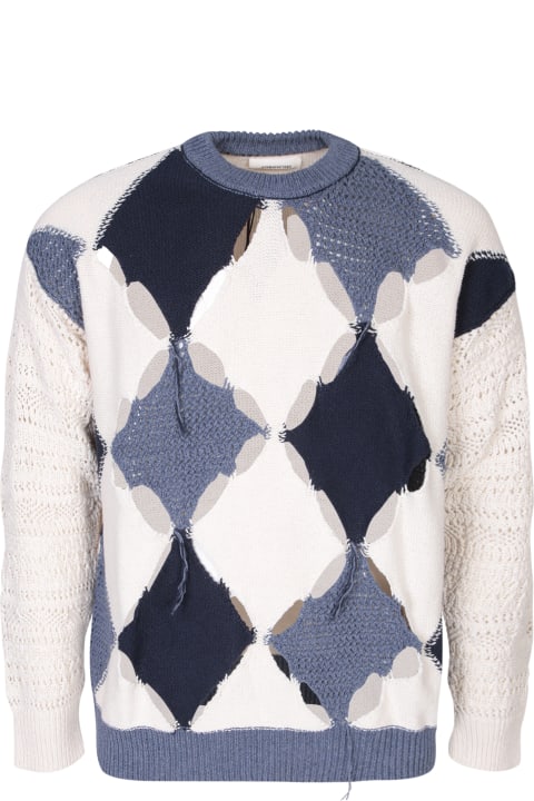 メンズ Atomo Factoryのニットウェア Atomo Factory Blue Cream Cut Out Sweater With Rhombuses