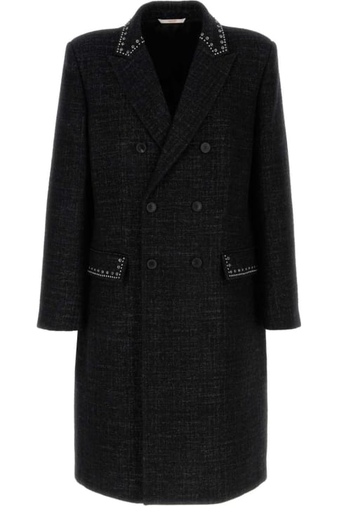 Valentino Garavani Coats & Jackets for Men Valentino Garavani Melange Black Wool Blend Coat