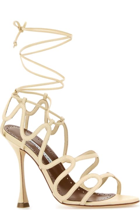 Manolo Blahnik لـ Kids Manolo Blahnik Cream Leather Fawda Sandals